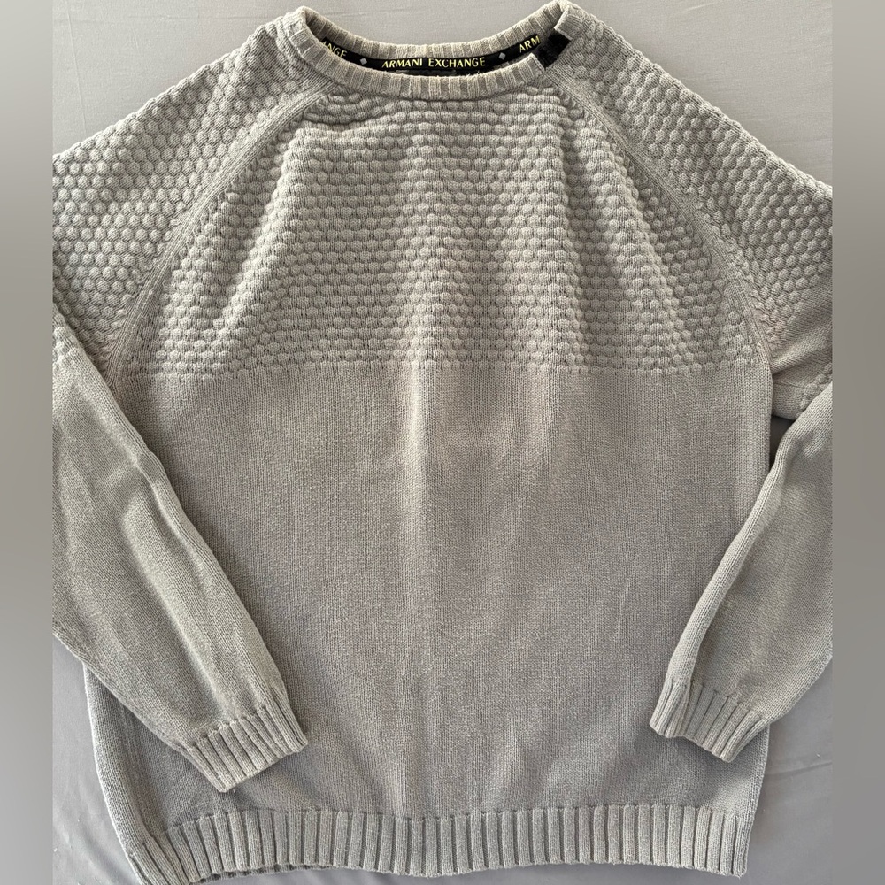 Armani Exchange Men's Light Gray Textured Crewneck Sweater 2XL